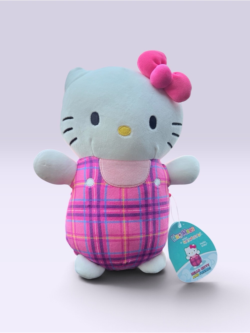 Sanrio Hello Kitty Plush in Pink Plaid Dress with Bright Pink Bow